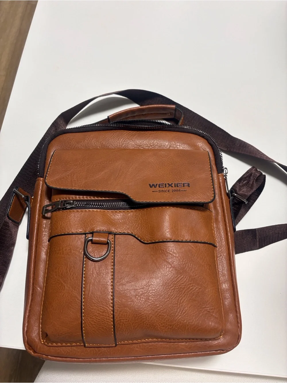 Tan Leather Messenger Bag for Men